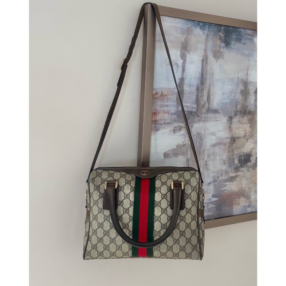 Authenticated Vintage Gucci Ophidia Web Monogram Canvas Leather Shoulder Bag - Picture 15 of 16